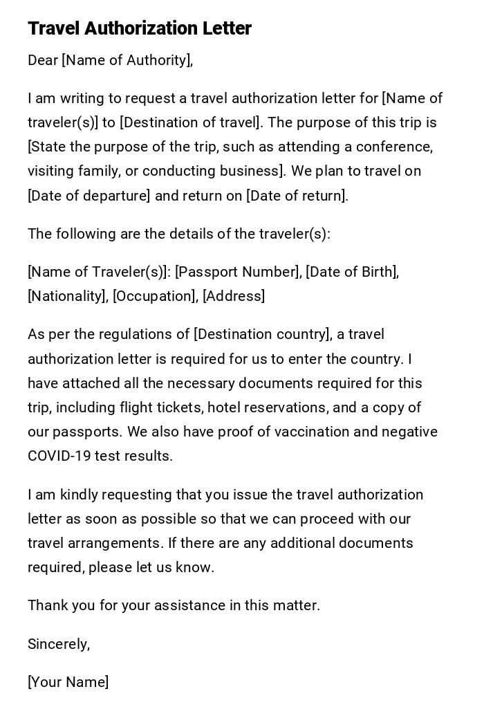 Travel Authorization Letter