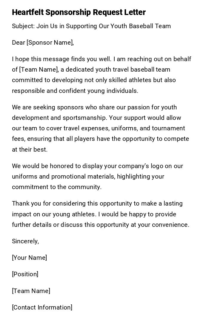 Heartfelt Sponsorship Request Letter Heartfelt Sponsorship Request Letter