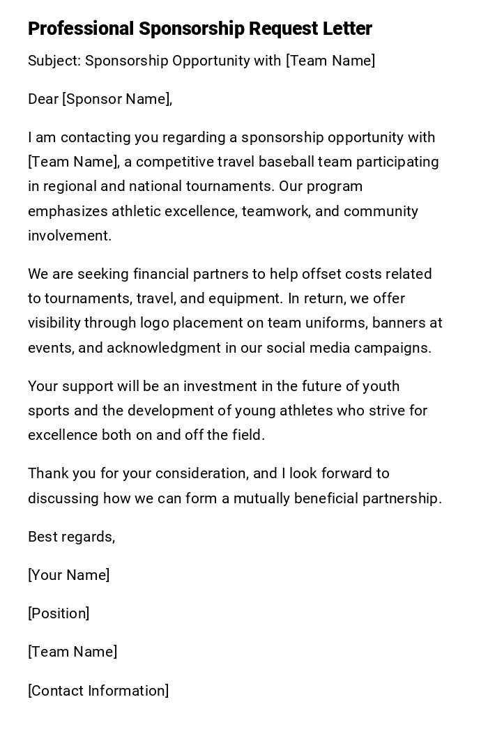 Professional Sponsorship Request Letter Professional Sponsorship Request Letter