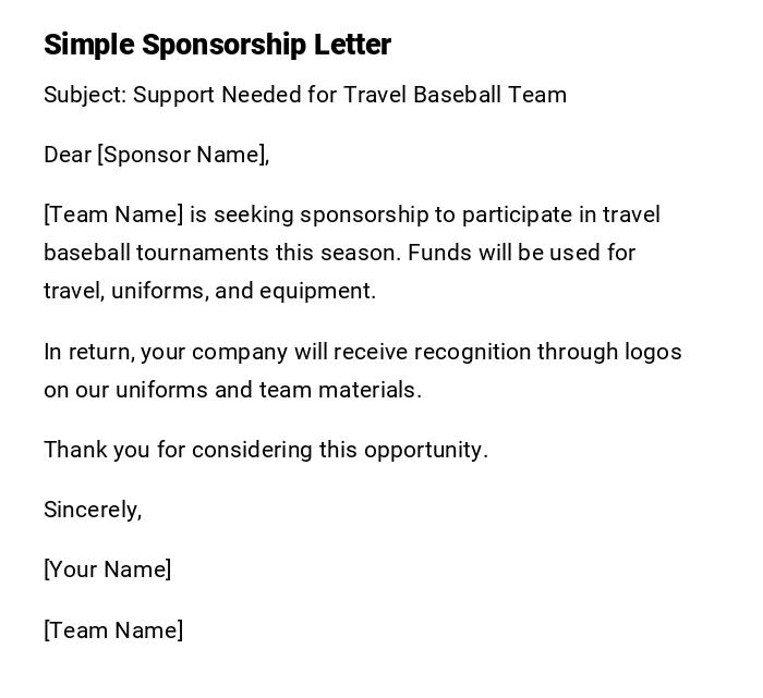 Simple Sponsorship Letter Simple Sponsorship Letter