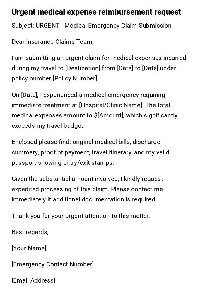 Urgent medical expense reimbursement request