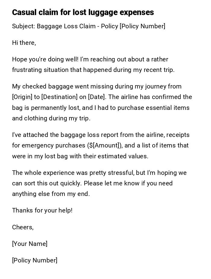 Casual claim for lost luggage expenses
