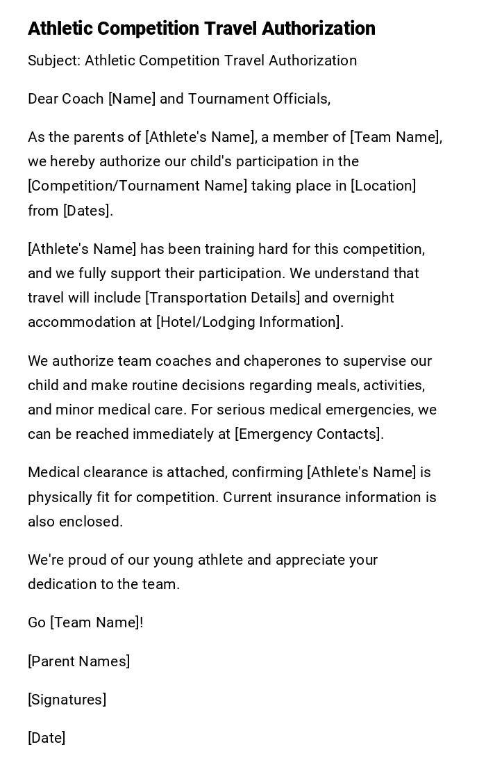 Athletic Competition Travel Authorization Athletic Competition Travel Authorization