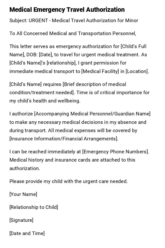 Medical Emergency Travel Authorization Medical Emergency Travel Authorization