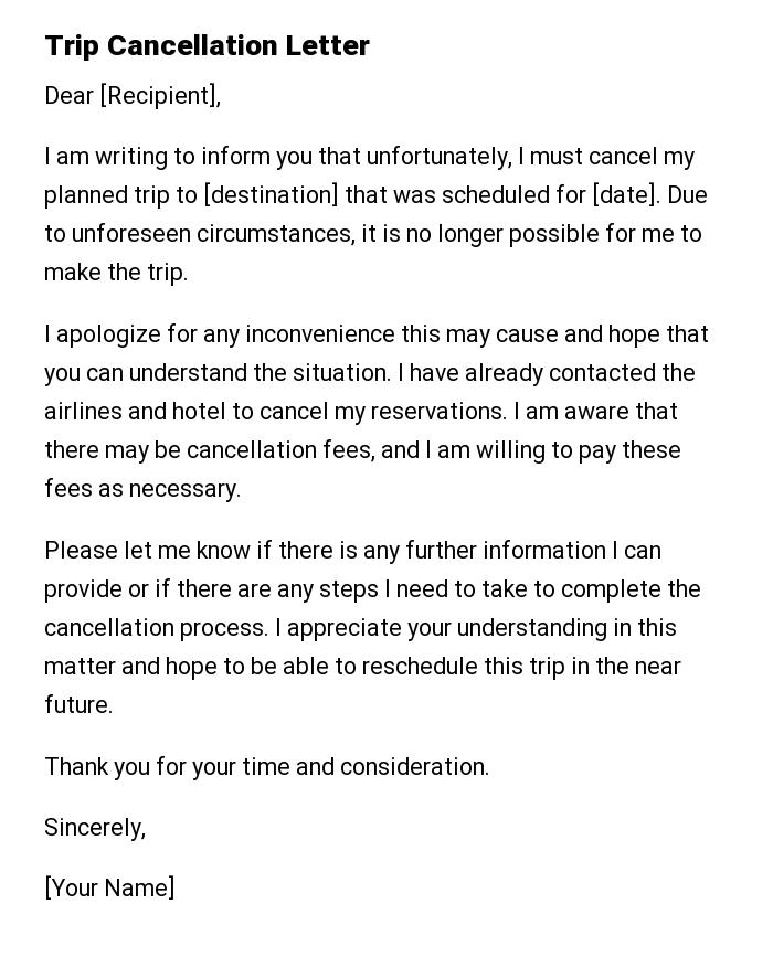 Trip Cancellation Letter