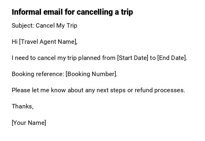 Informal email for cancelling a trip Informal email for cancelling a trip