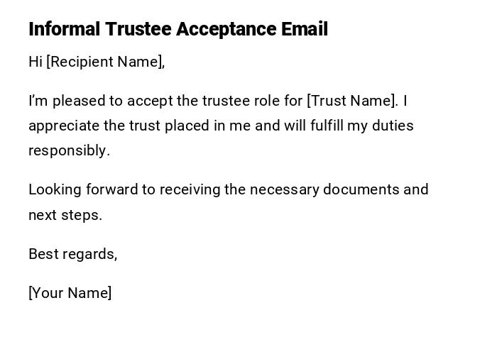 Informal Trustee Acceptance Email Informal Trustee Acceptance Email