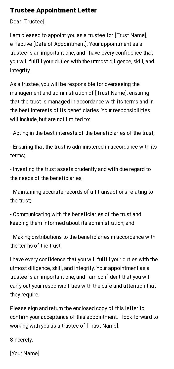 Trustee Appointment Letter