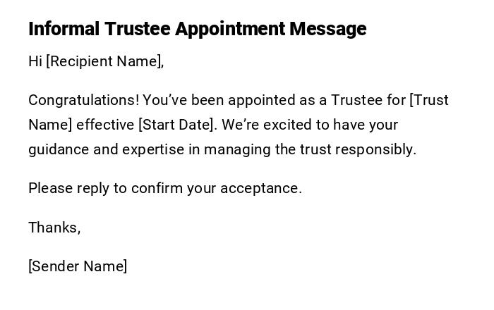 Informal Trustee Appointment Message Informal Trustee Appointment Message