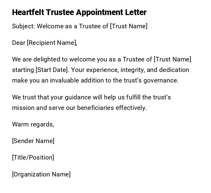 Heartfelt Trustee Appointment Letter Heartfelt Trustee Appointment Letter