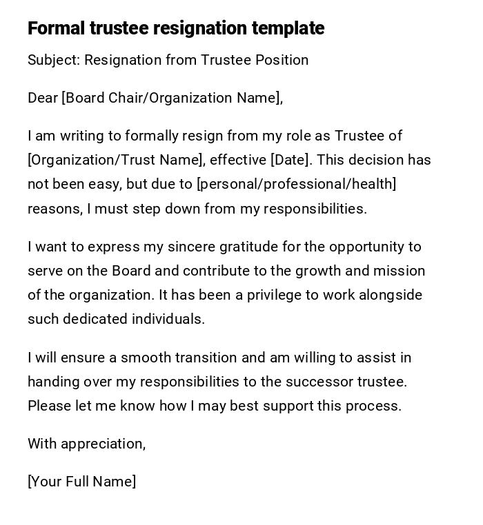 Formal trustee resignation template