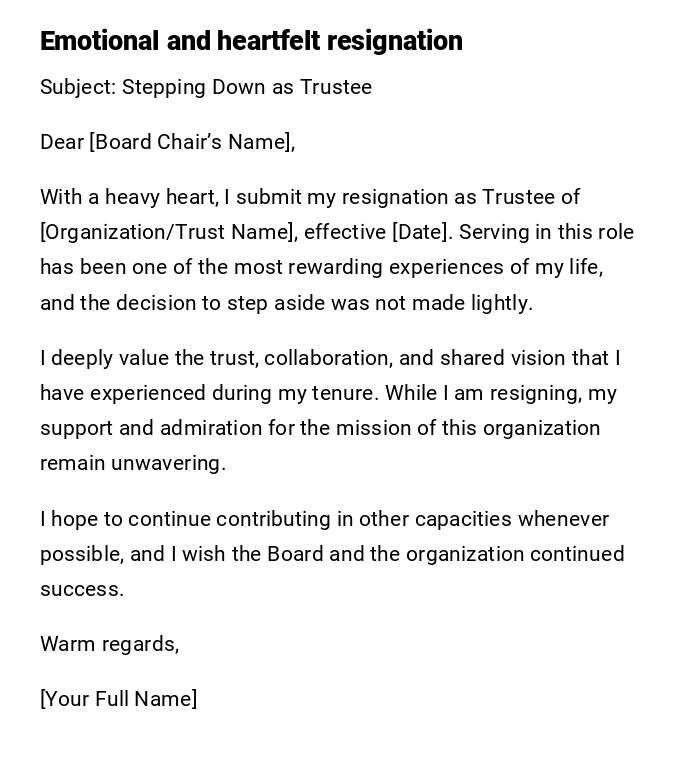 Emotional and heartfelt resignation