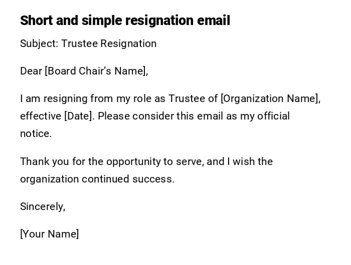 Short and simple resignation email