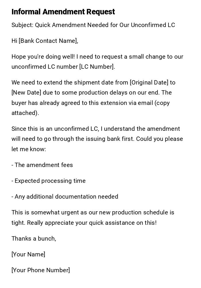 Informal Amendment Request Informal Amendment Request