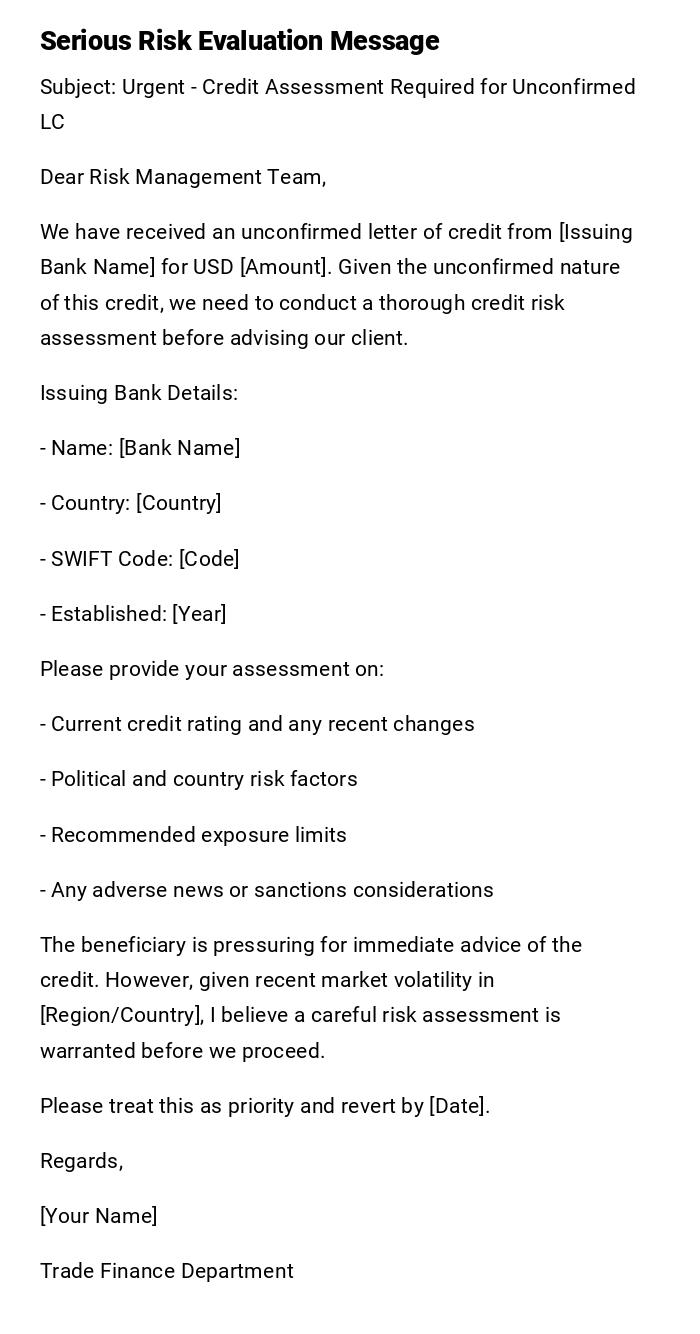 Serious Risk Evaluation Message Serious Risk Evaluation Message