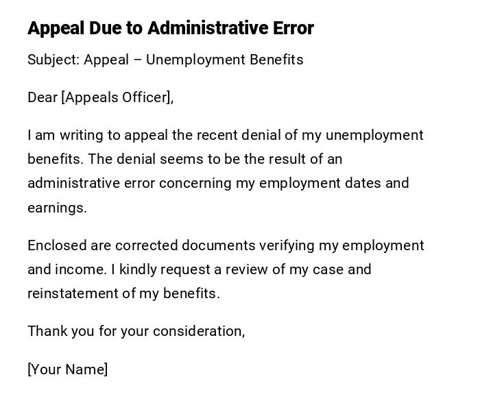 Appeal Due to Administrative Error Appeal Due to Administrative Error