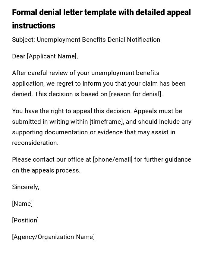 Formal denial letter template with detailed appeal instructions Formal denial letter template with detailed appeal instructions
