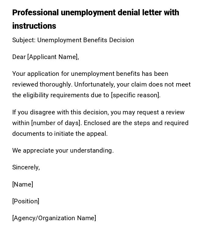 Professional unemployment denial letter with instructions Professional unemployment denial letter with instructions