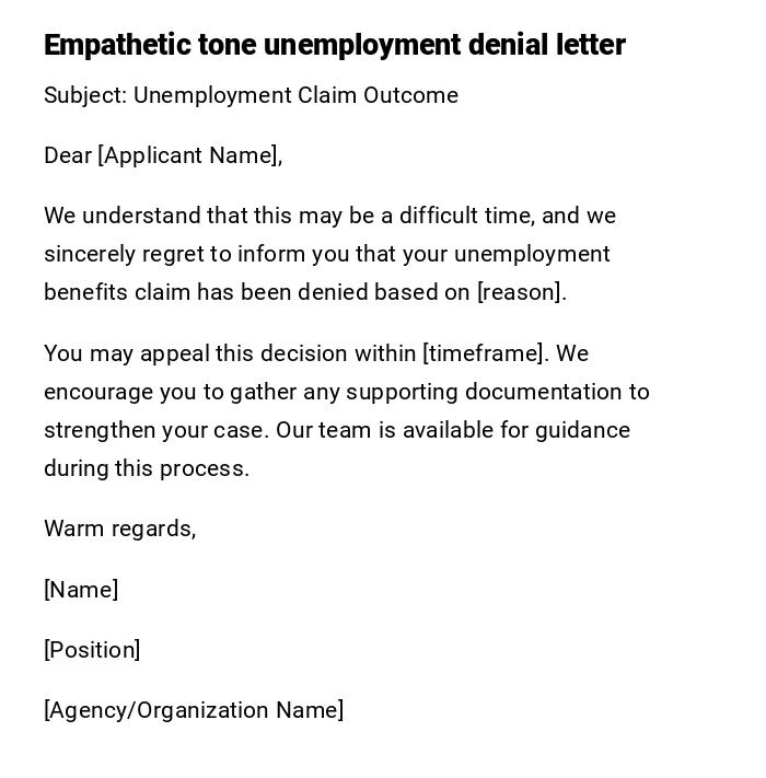 Empathetic tone unemployment denial letter Empathetic tone unemployment denial letter