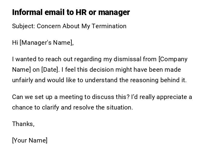 Informal email to HR or manager Informal email to HR or manager