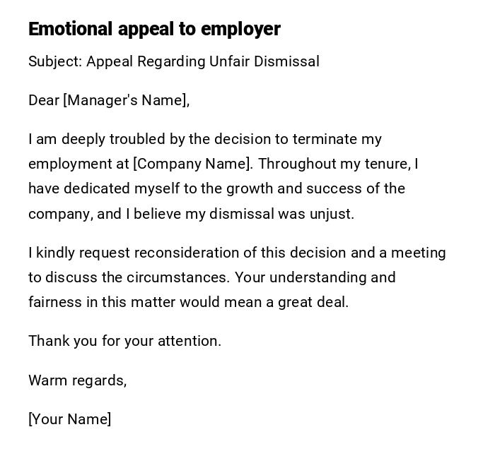 Emotional appeal to employer Emotional appeal to employer