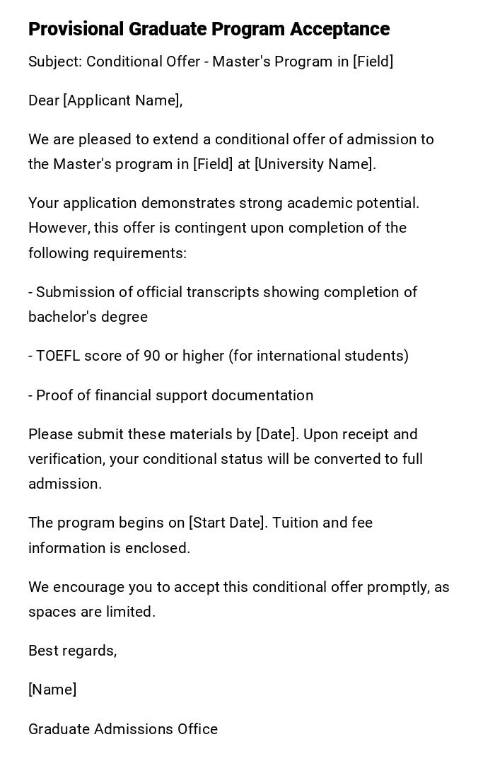 Provisional Graduate Program Acceptance Provisional Graduate Program Acceptance