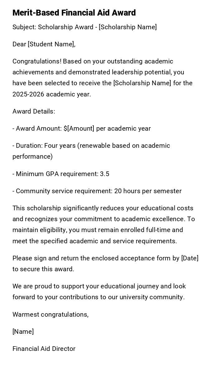 Merit-Based Financial Aid Award Merit-Based Financial Aid Award