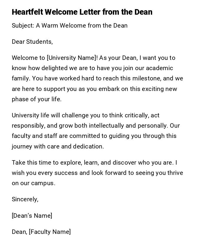 Heartfelt Welcome Letter from the Dean
