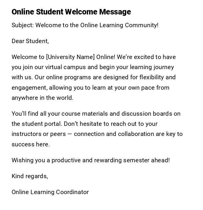 Online Student Welcome Message