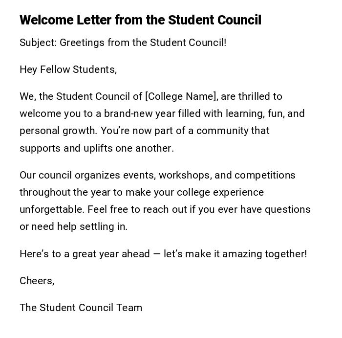 Welcome Letter from the Student Council