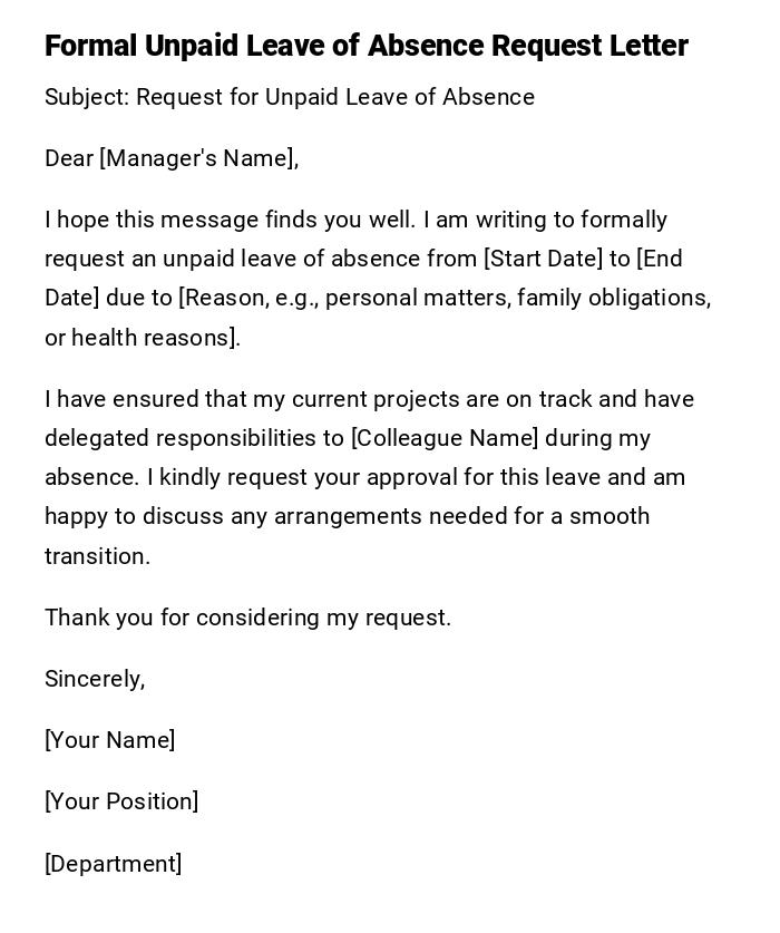 Formal Unpaid Leave of Absence Request Letter