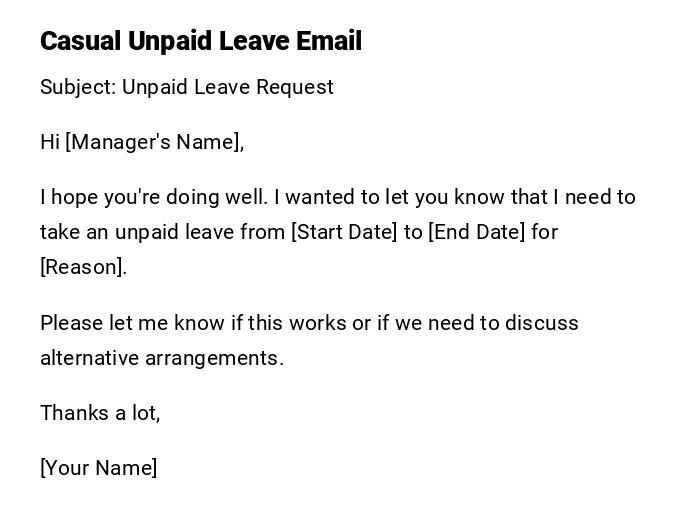Casual Unpaid Leave Email