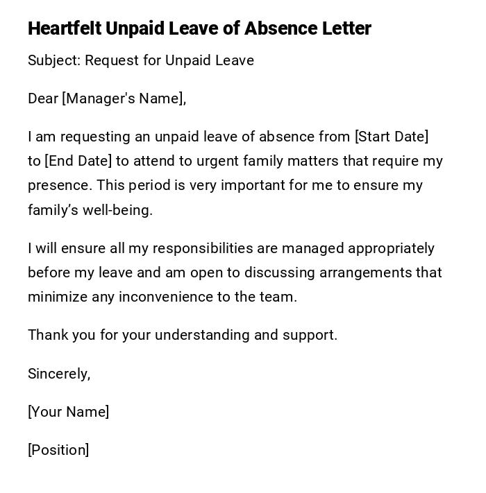 Heartfelt Unpaid Leave of Absence Letter