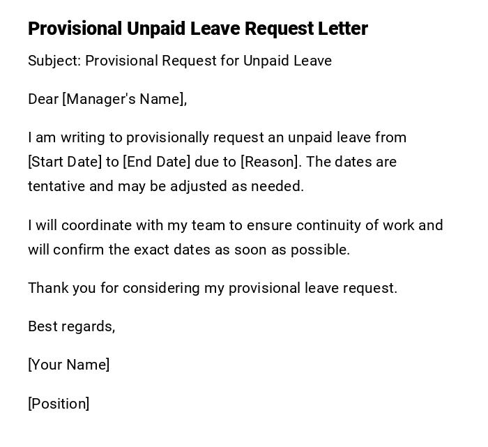 Provisional Unpaid Leave Request Letter