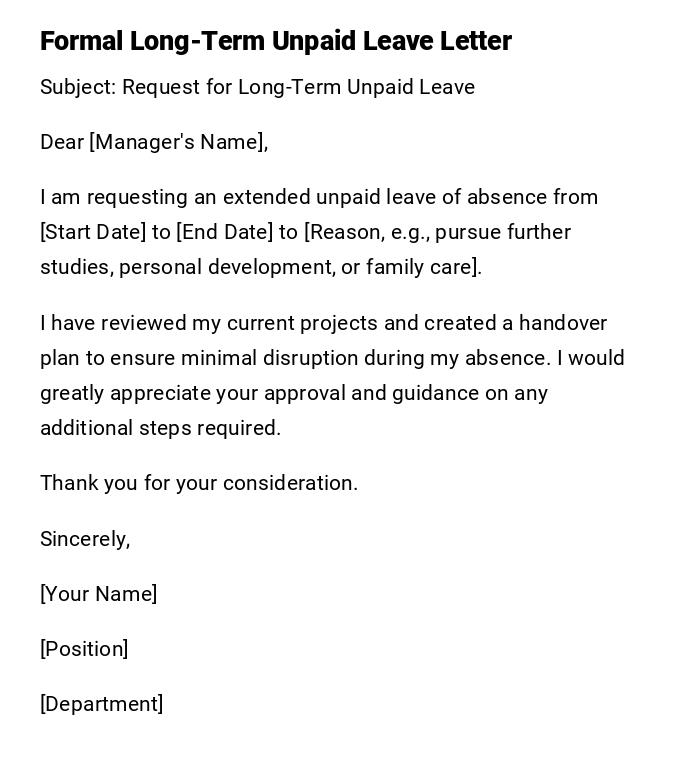 Formal Long-Term Unpaid Leave Letter