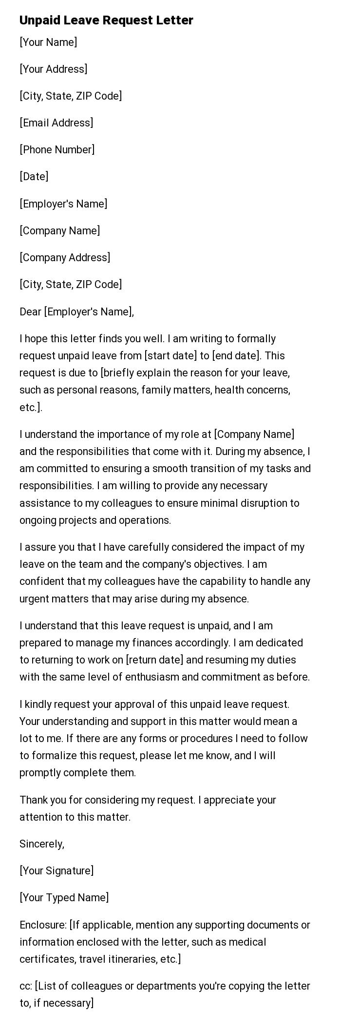 Unpaid Leave Request Letter