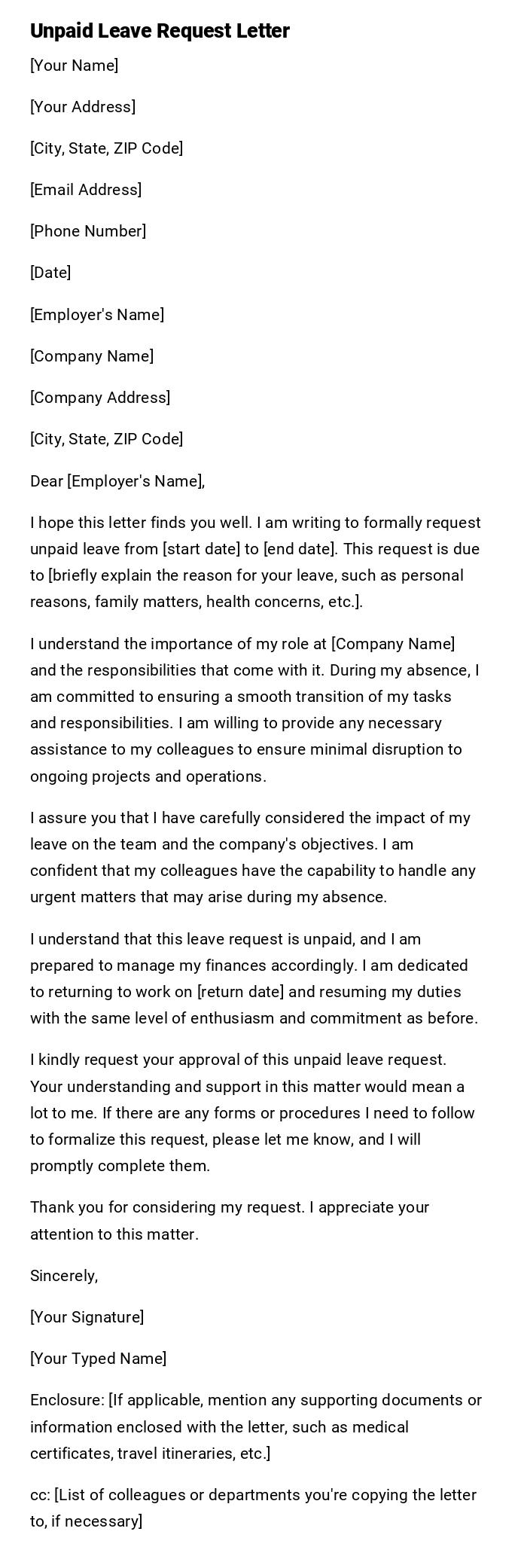 Unpaid Leave Request Letter