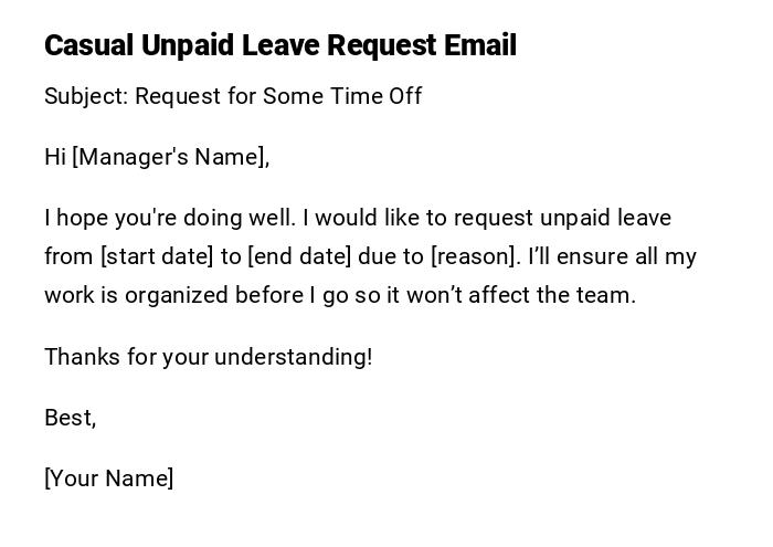 Casual Unpaid Leave Request Email Casual Unpaid Leave Request Email