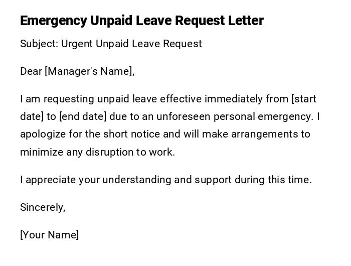 Emergency Unpaid Leave Request Letter Emergency Unpaid Leave Request Letter