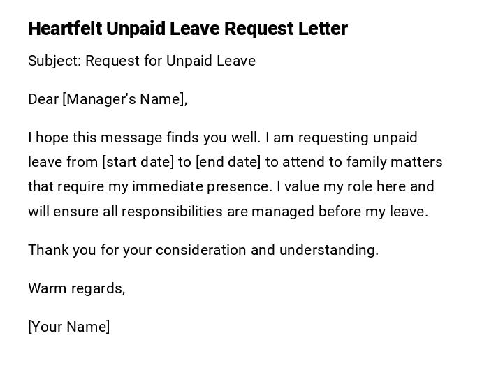 Heartfelt Unpaid Leave Request Letter Heartfelt Unpaid Leave Request Letter