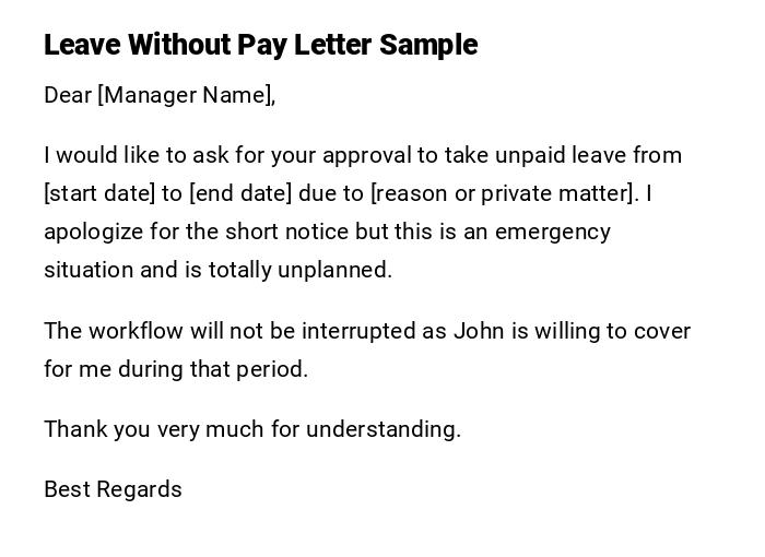 Leave Without Pay Letter Sample Leave Without Pay Letter Sample