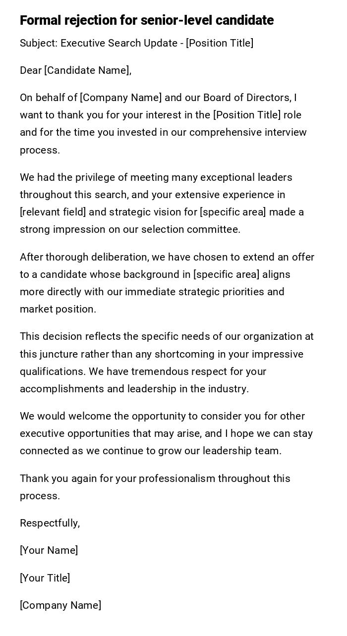 Formal rejection for senior-level candidate Formal rejection for senior-level candidate
