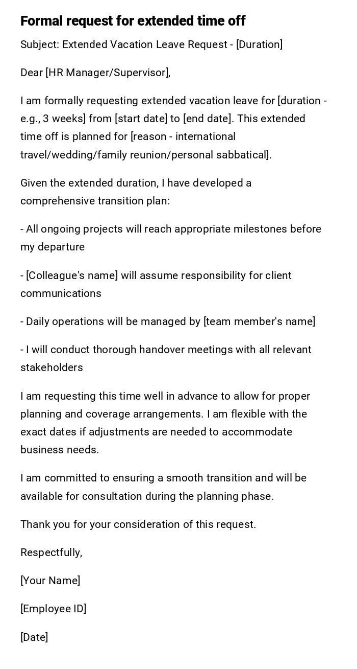 Formal request for extended time off Formal request for extended time off