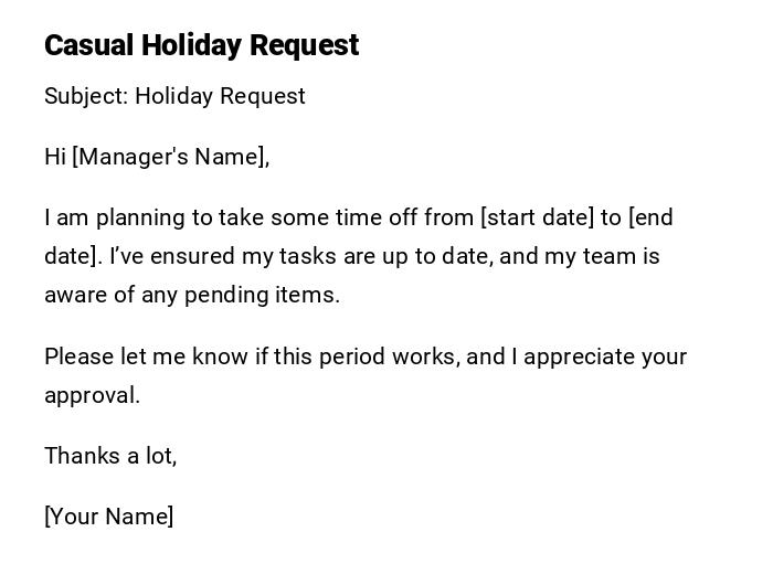 Casual Holiday Request Casual Holiday Request