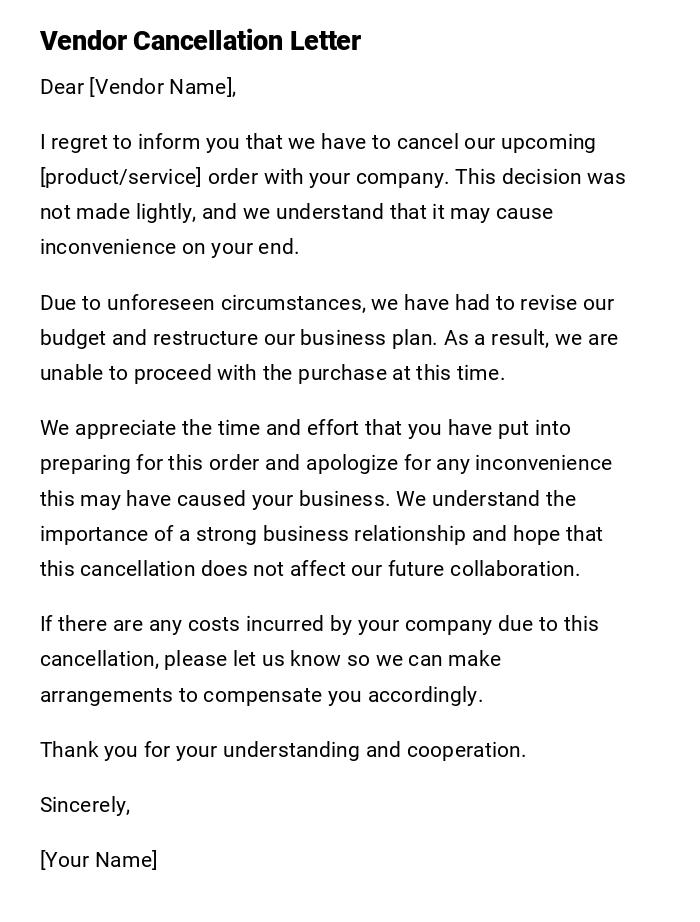 Vendor Cancellation Letter