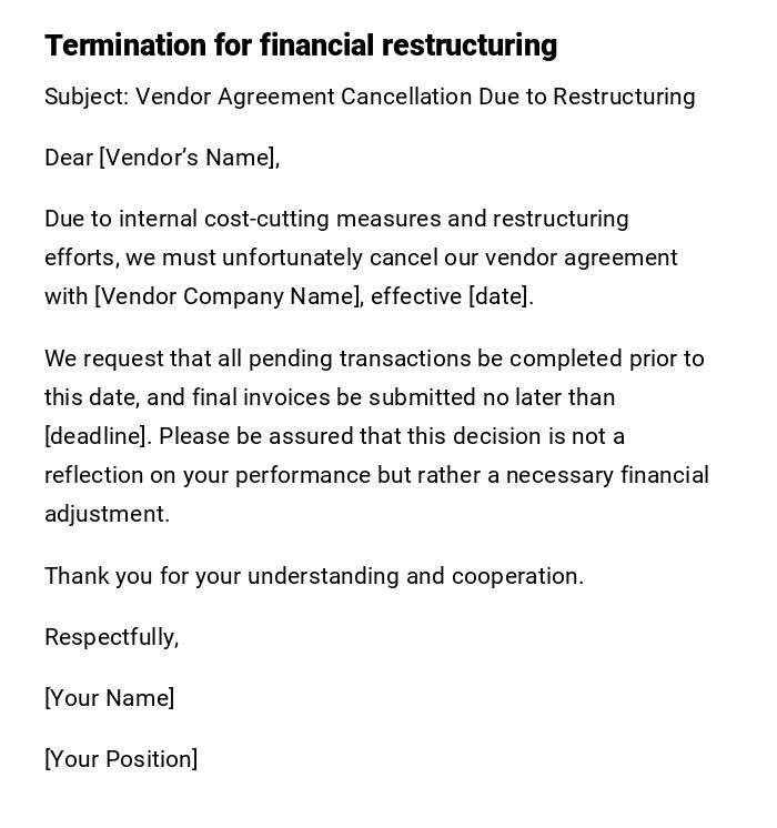 Termination for financial restructuring