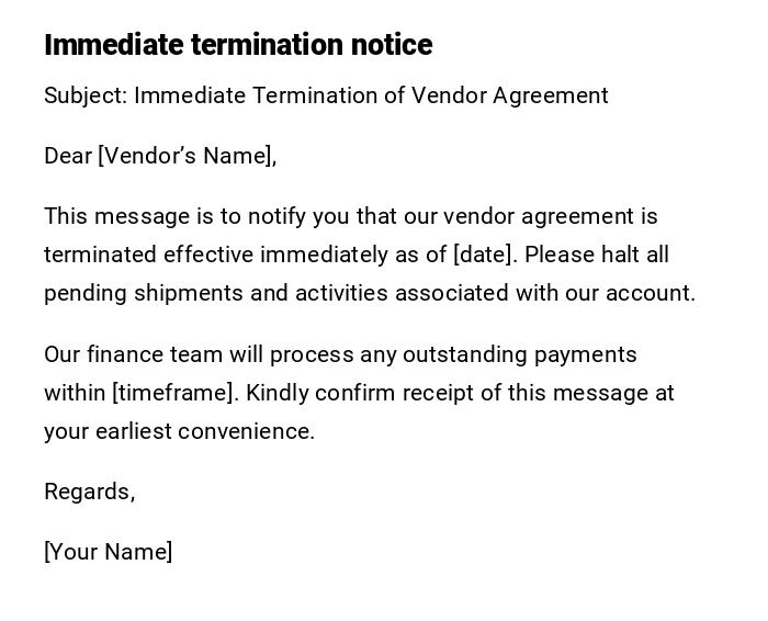 Immediate termination notice
