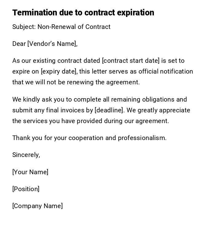Termination due to contract expiration Termination due to contract expiration