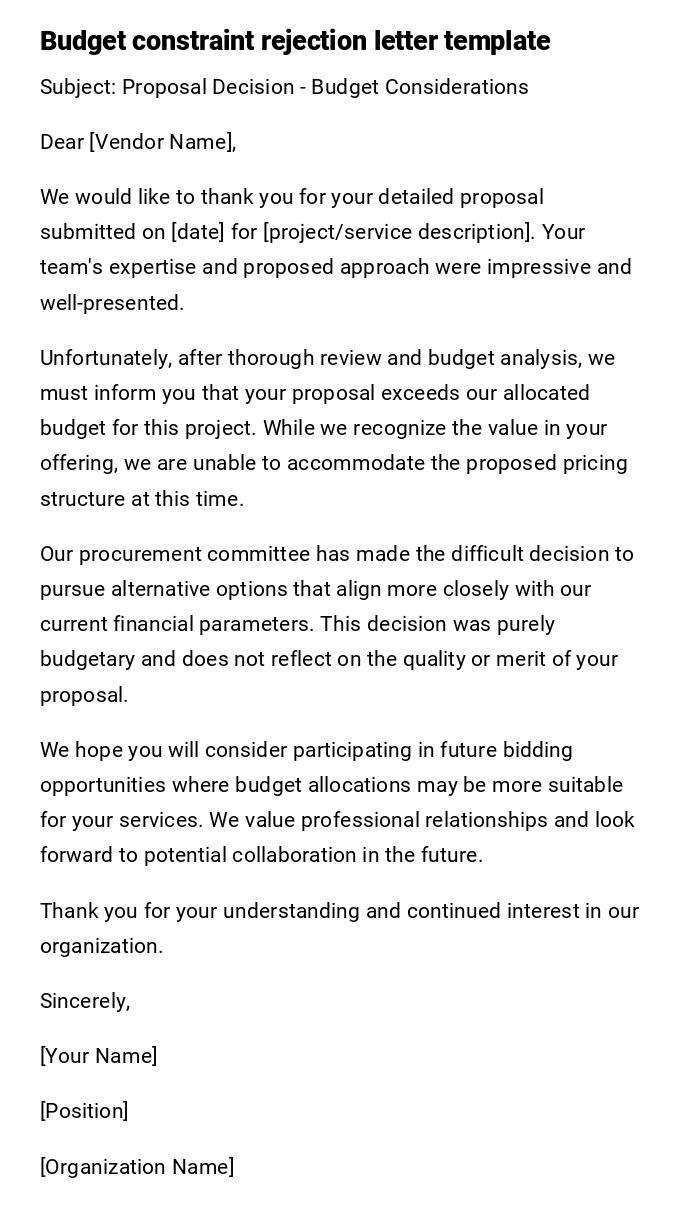 Budget constraint rejection letter template Budget constraint rejection letter template