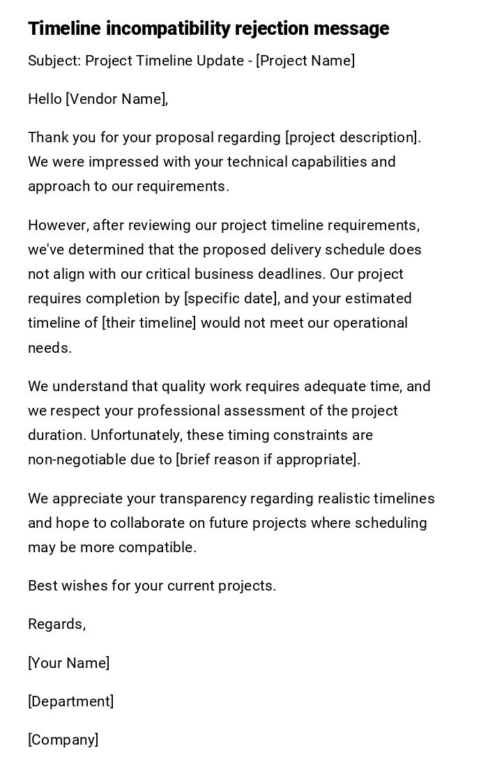 Timeline incompatibility rejection message Timeline incompatibility rejection message